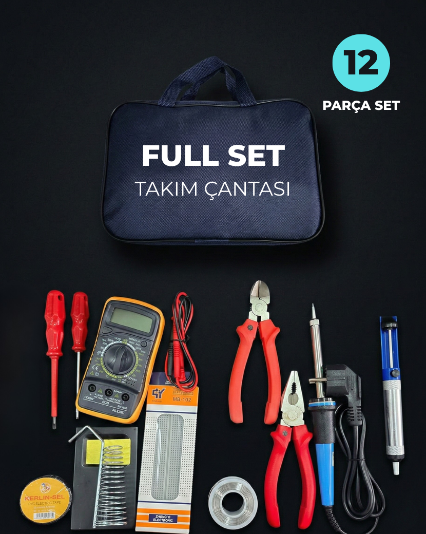 Elektrik Elektronik 12 Parça Alet Seti – Meslek Lisesi Öğrenci El Aletleri Çantası